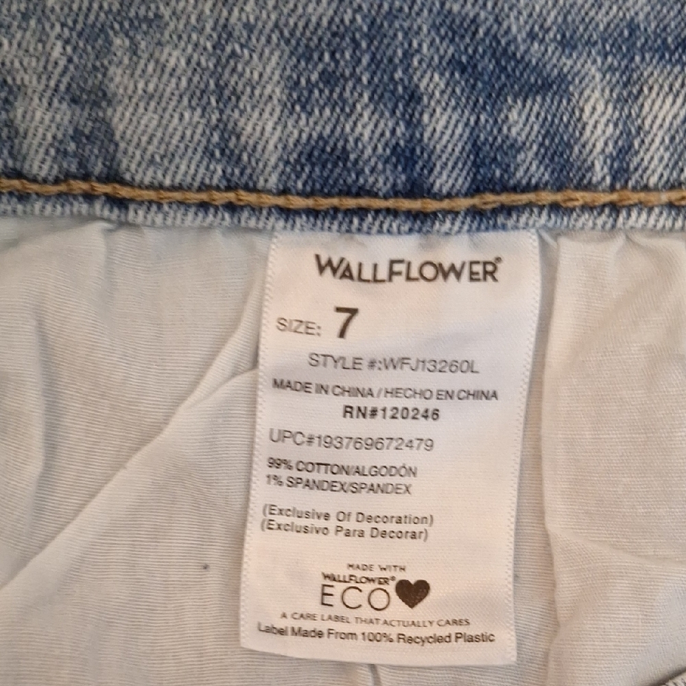 Wallflower Light Blue Distressed Denim Jean Shorts - Picture 4 of 5